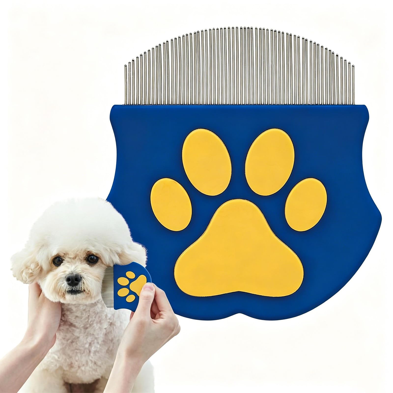 Dog Comb and Eye Comb for Pets, Metal Tear Stain Remover and Lice Comb for Cats and Dogs, Compact Grooming Tool for Eye Gunk Removal, Blue-image-1