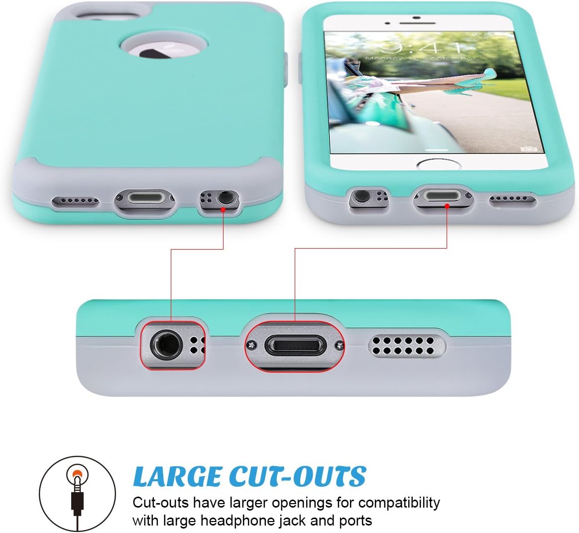 ULAK iPhone SE Case,iPhone 5S Case,iPhone 5 Case, Shock Absorbing Anti-Slip iPhone SE Case Hybrid Hard PC+Soft Silicone Dust Scratch Protective Cover for iPhone SE/5S/5,Mint Green+Grey