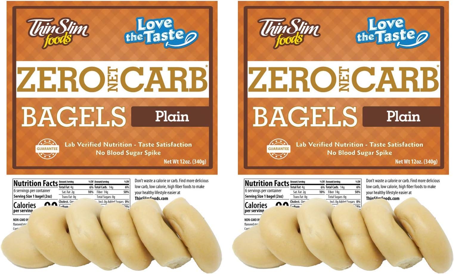 ThinSlim Foods Keto Bagels | Keto Bread Alternative | Low Carb Plain, 2 Pack (6 Zero Net Carb Bagels Per Pack)