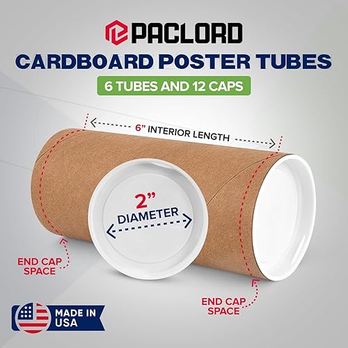 Miniatura 113 de Tubo de correo de papel kraft reforzado de 2 x 36 pulgadas, paquete de 1 tubo con 2 tapas, tubo seguro aprobado por USPS para pósteres, tubo