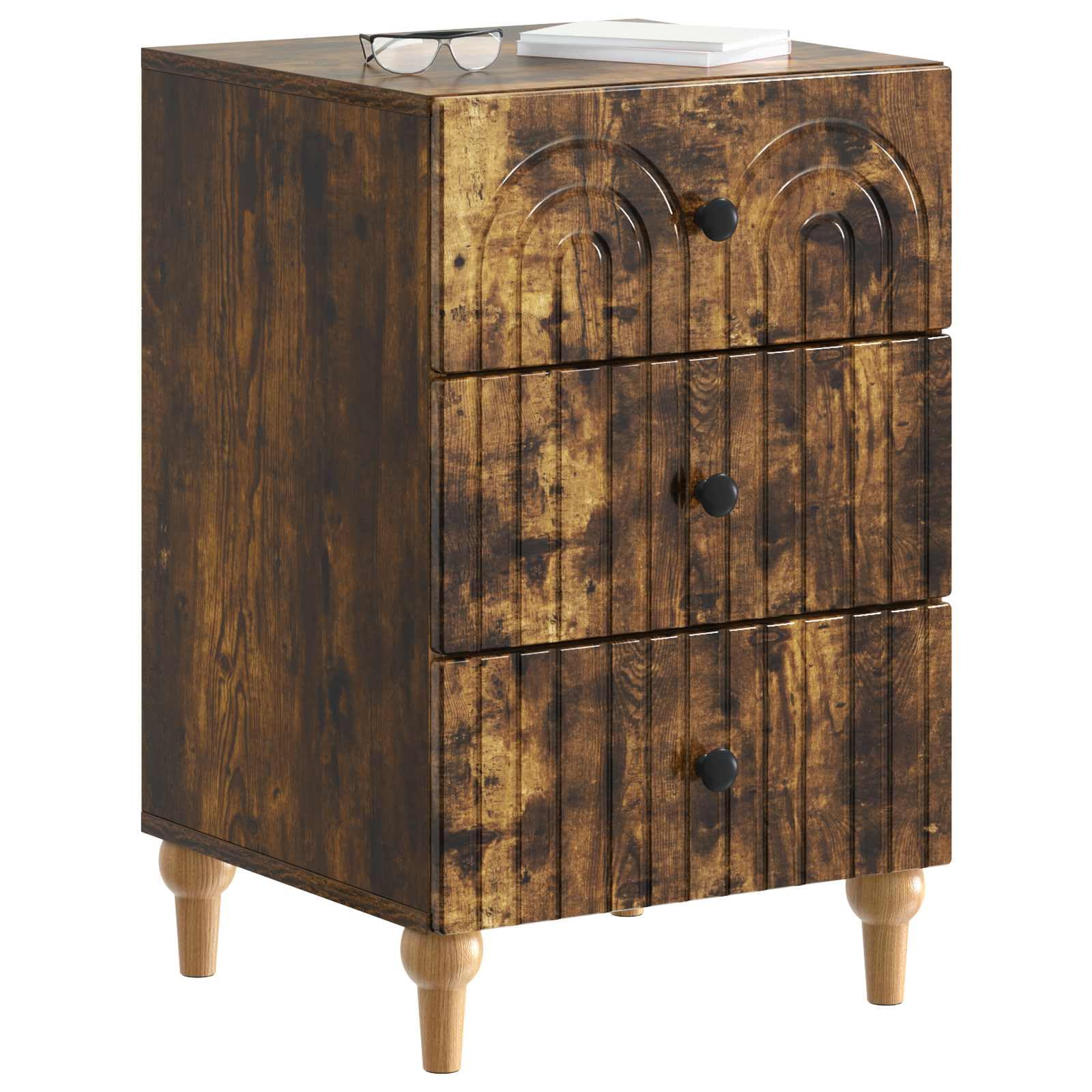 Table de nuit stylée chêne fumé pour une ambiance de salon moderne