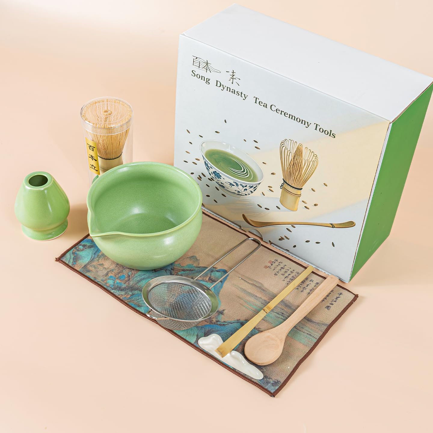 Matcha Kit,7 Pièces Matcha Set,Fouet Matcha,Bol Matcha,Cuillere Matcha,Tamis Matcha,Support Fouet Matcha,Coffret Matcha pour Matcha Accessoire