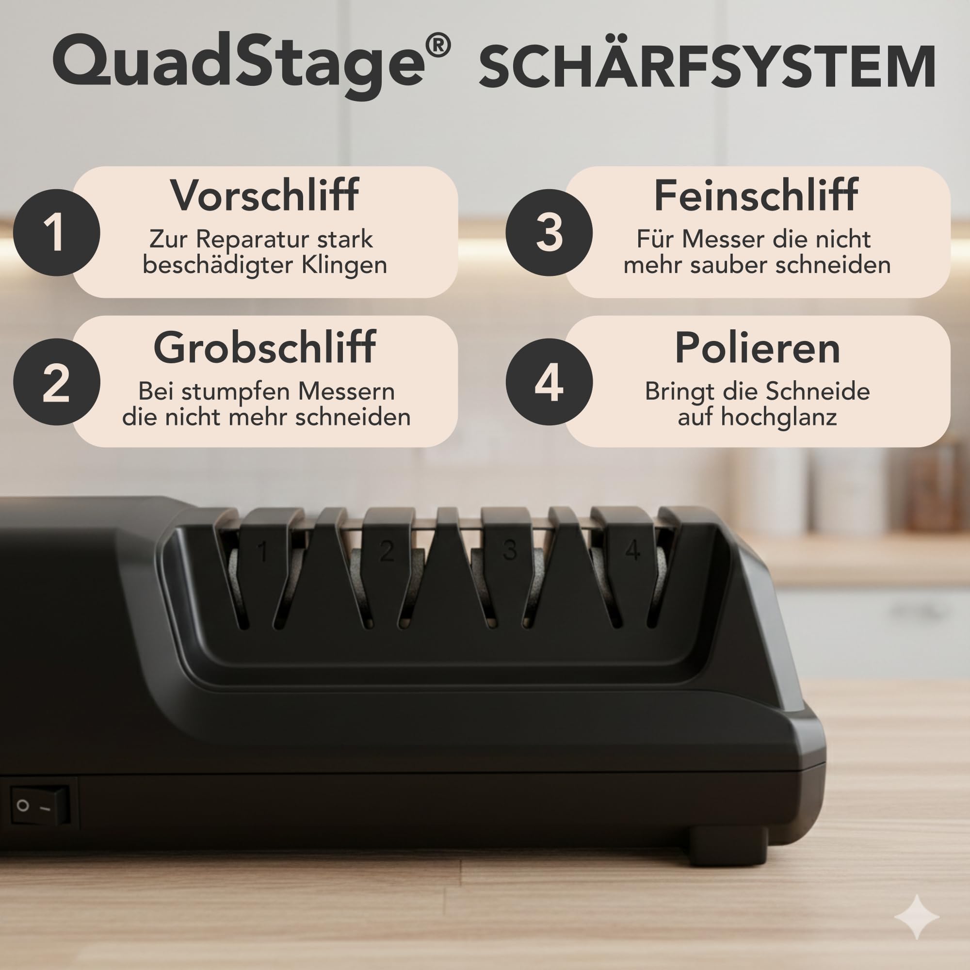 Messerschärfer Elektrisch 4-Stufen Diamant Profi Messerschleifmaschine für Küchenmesser