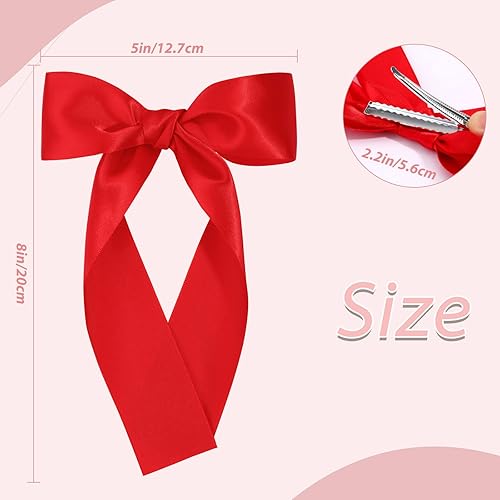 Miniatura 3 de 2 lazos largos de cinta para el cabello para niñas, pinzas para el cabello de seda, accesorios para el cabello para bebés, bebés, adolescentes, Rojo