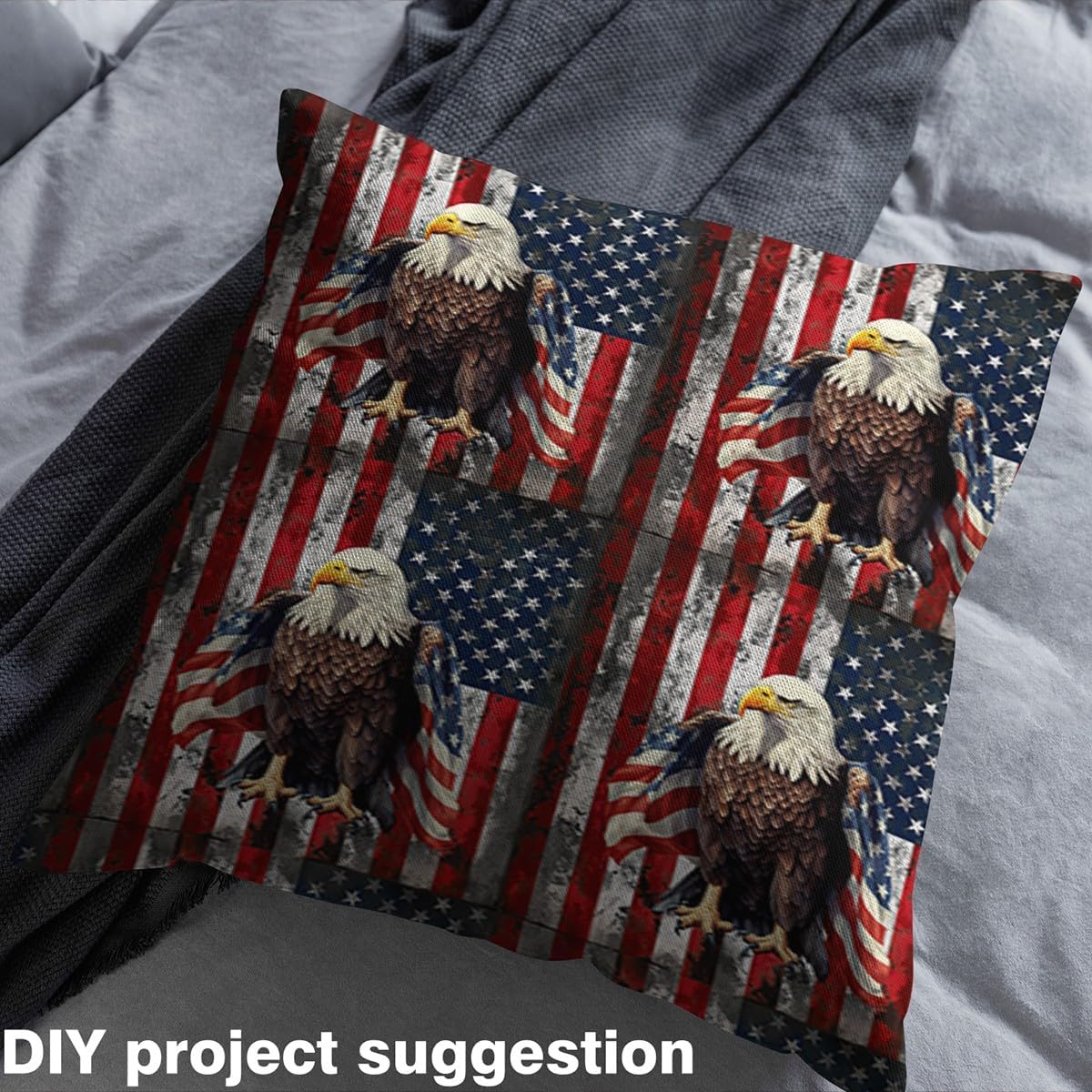 Feelyou American Flag Upholstery Fabric for Chairs 2 Yard Wild Animal Eagle Printed Fabric by The Yard US Stars Stripes Flags Upholstery Fabric for Chairs Independence Day Gift Soft Flannel