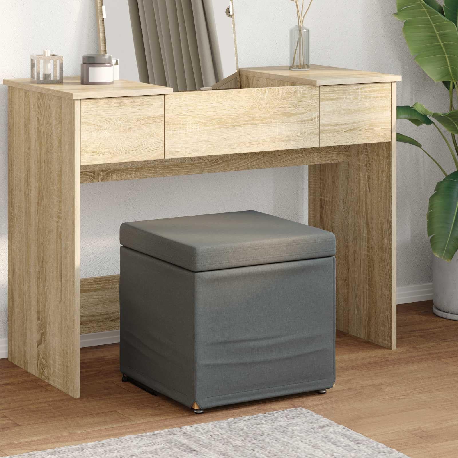 Tabouret gris foncé en tissu 41x41x40 cm compact et scandinave