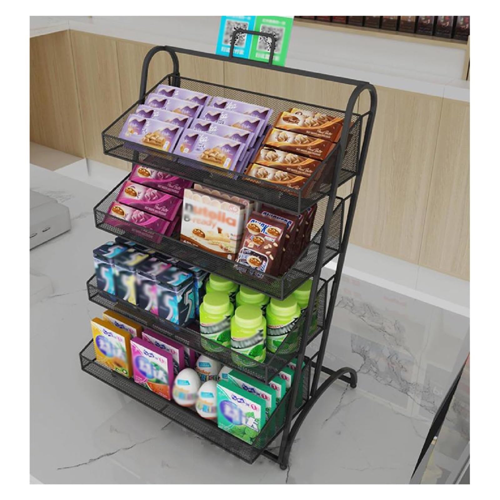 Estante para aperitivos Estante de Supermercado de 4 Niveles para Escritorio, Estante para especias/ Organizador de mostrador para restaurante/ farmacia, Expositor de Dulces para Galletas/ Cigarrillos