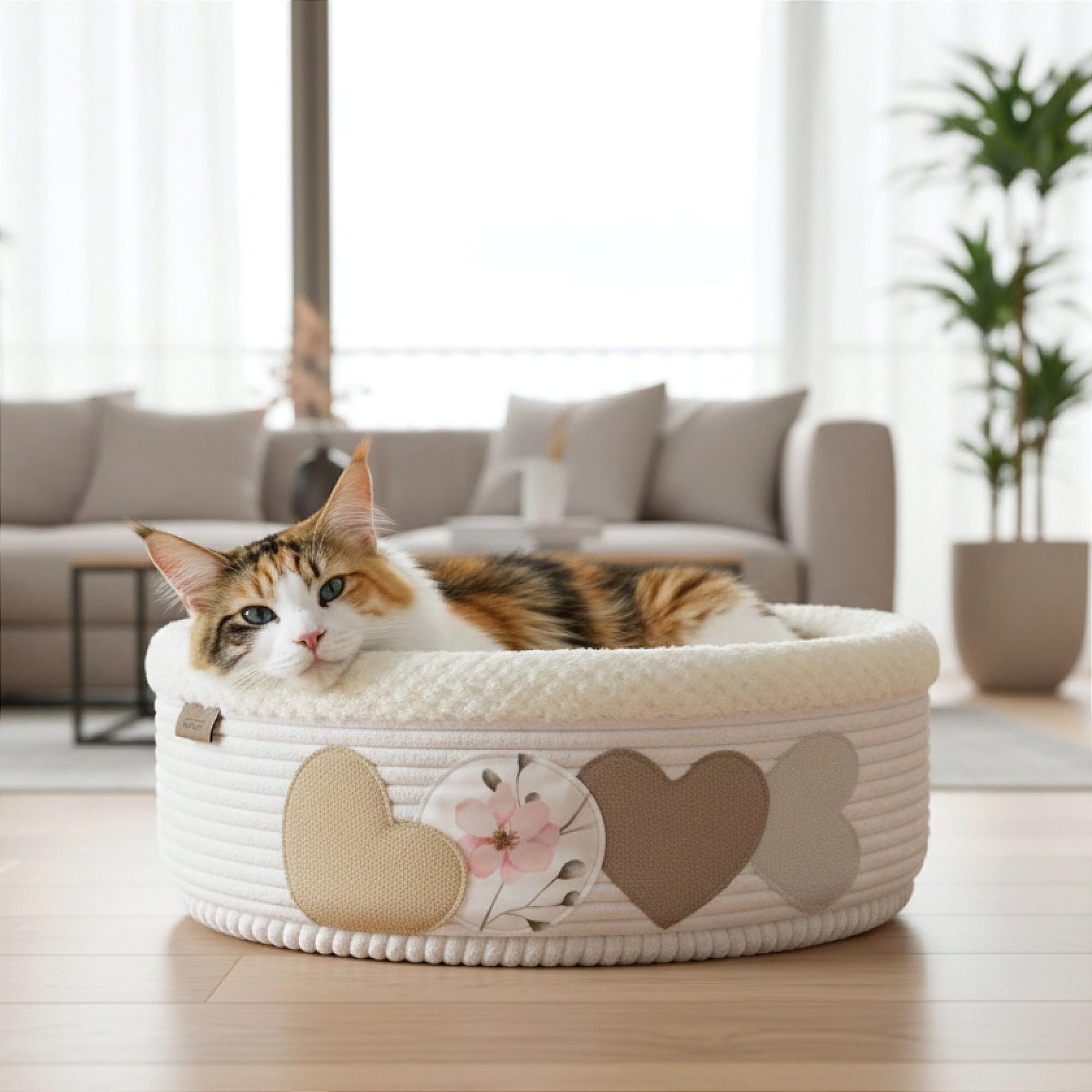 PRASKA Cuccia per gatti di alta qualità, 50 cm, cuccia semi-chiusa con pelliccia e cuscino reversibile, applicazioni cucite a mano, indeformabile e lavabile, qualità premium EU