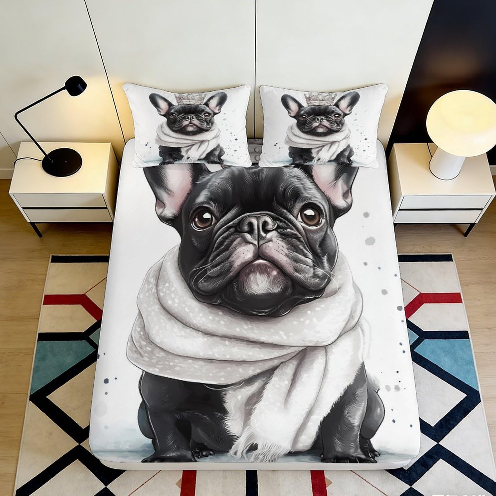 3D Printed French Bulldog Fitted Sheet Microfiber Soft Decorative Dog Bed Sheet for Bedroom Guest Room Mattress Protector 90x200x25cm