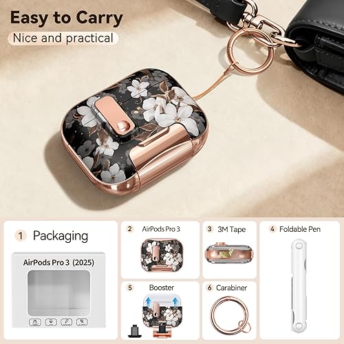 Miniatura 6 de Funda para Apple AirPod Pro 3 2025 con cerradura, funda transparente de TPU floral para AirPod Pro de 3 generación para mujeres y niñas, fundas para
