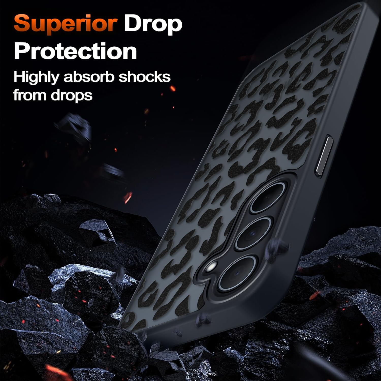 Coqinen Cover per Samsung Galaxy A35 5G, Custodia Traslucida Opaca Case con Moda Leopardata Aesthetic Motivo, Sottile Antiurto PC + TPU Bumper Protettiva, Nero