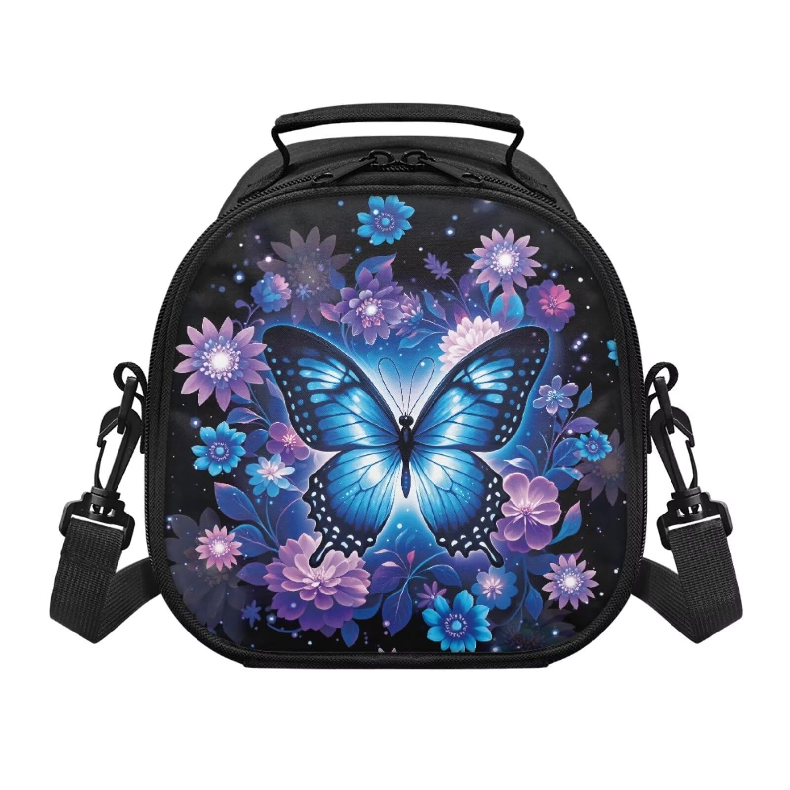 QUJUFOZY Purple Butterfly Lunch Box for School Girls Insulated Lunch Bag Insulated Lunch Container with Adjustable Cooler Tote Bag Lunchbox Food Organzier for Work Hiking Picnic