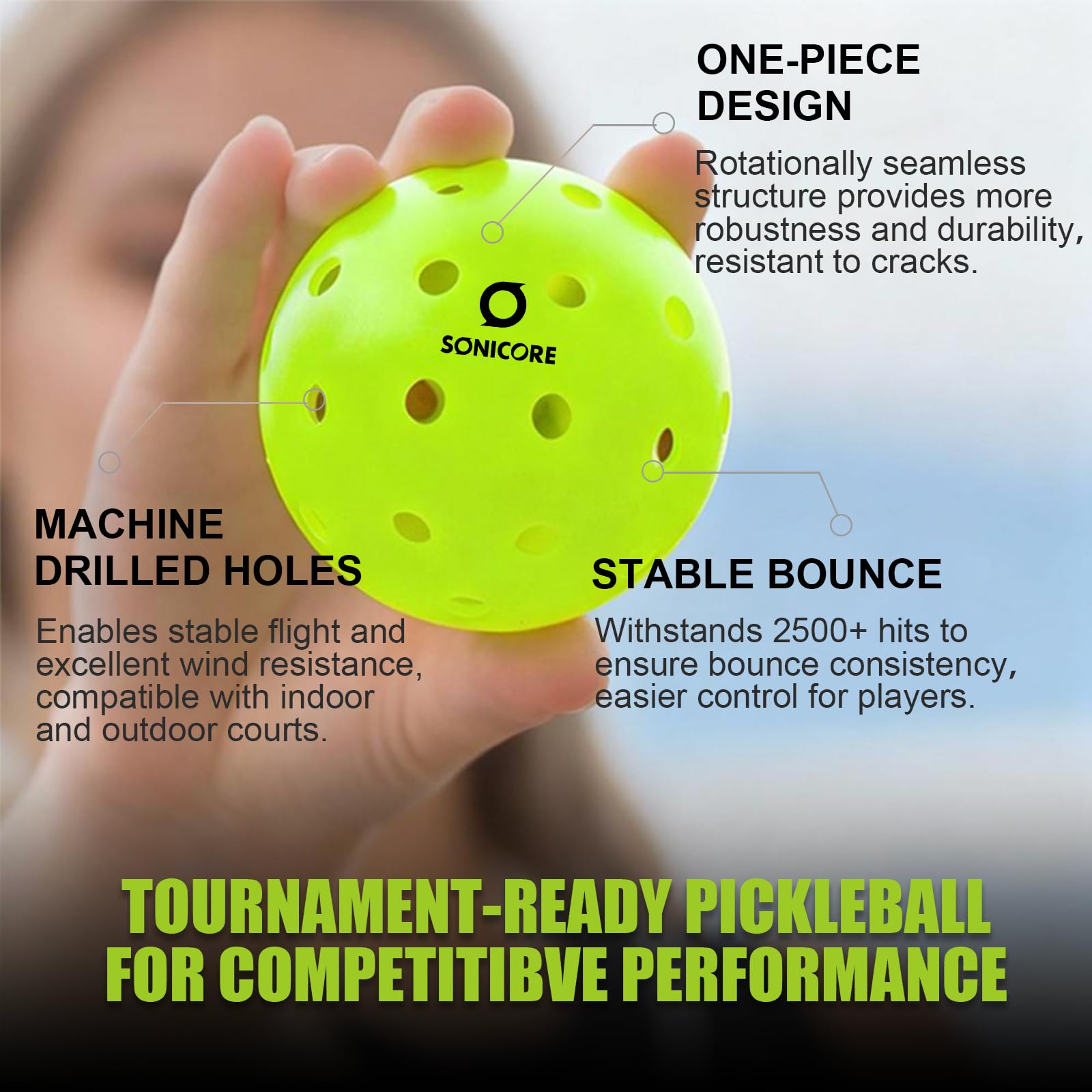 SONICORE Palline da pickleball da esterno di alta qualità, confezione da 4, estrema durata, conformi agli standard USAPA