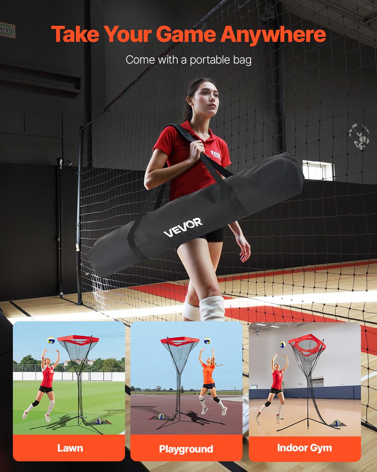 VEVOR Sistema de red de entrenamiento de voleibol, 8 x 11/12 x 11 pies/práctica de lanzamiento/práctica de pinchos/red de 14, estación de red portátil, fácil configuración para interiores y exteriores