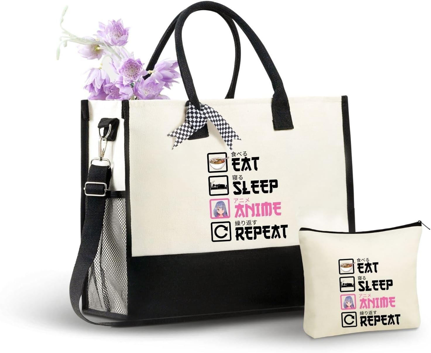 InnoBeta Anime Gifts Canvas Tote Bag, Tote Bag with Top Zipper Closure and Shoulder Strap for Birthday, Mother's Day, Christmas - Eat