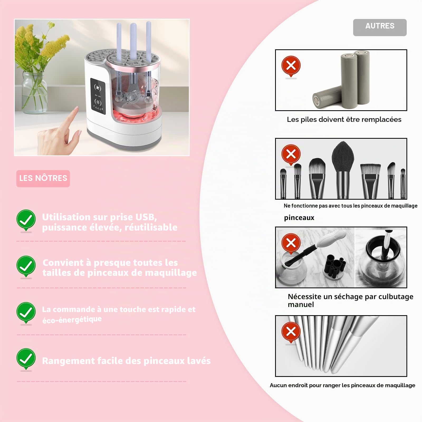 Machine électrique de nettoyage et de séchage portable, automatique, USB, outil multifonctionnel pour pinceaux de maquillage