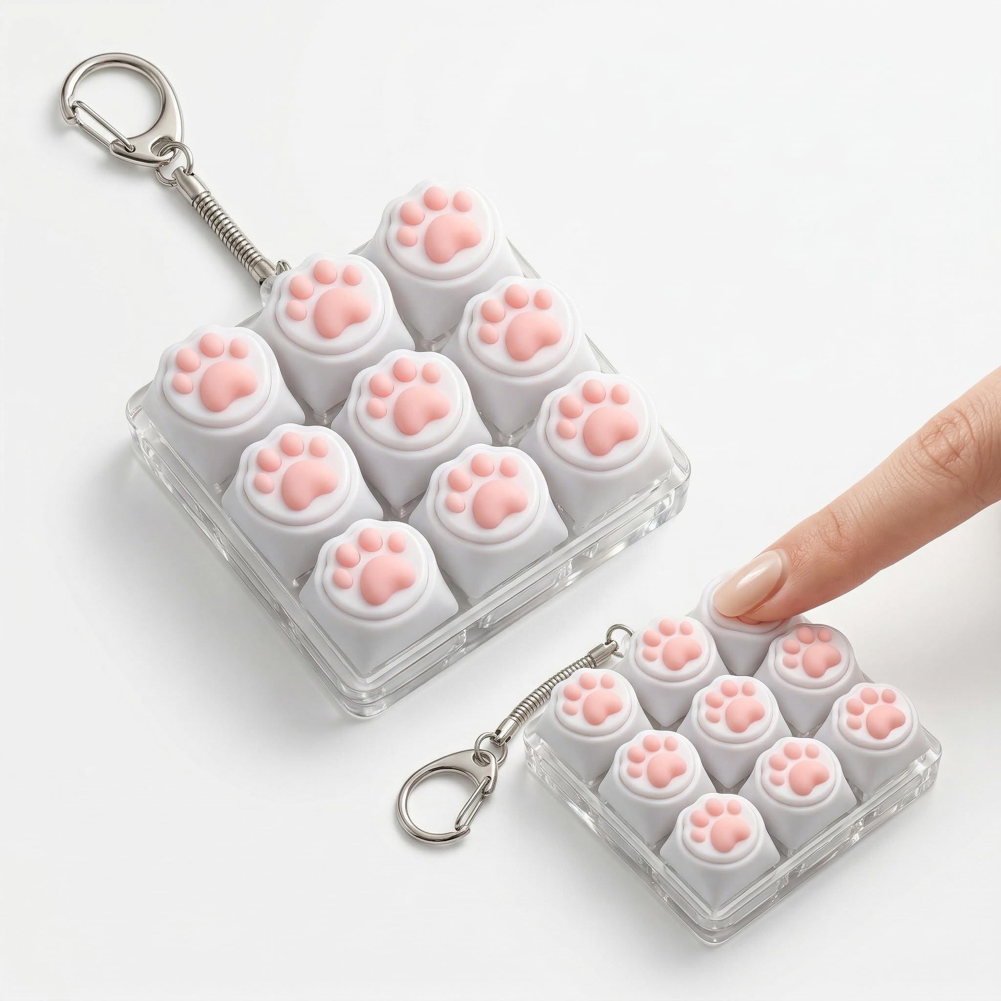 Keyboard Fidget Toy, Pink Cat Paw Fidget Toy Portable Fidget Keyboard Keychain, Clicker Keyboard Fidget Toy Stress Relief for Office, School, Home and Travel, Gifts with Multiple Styles (9-button)