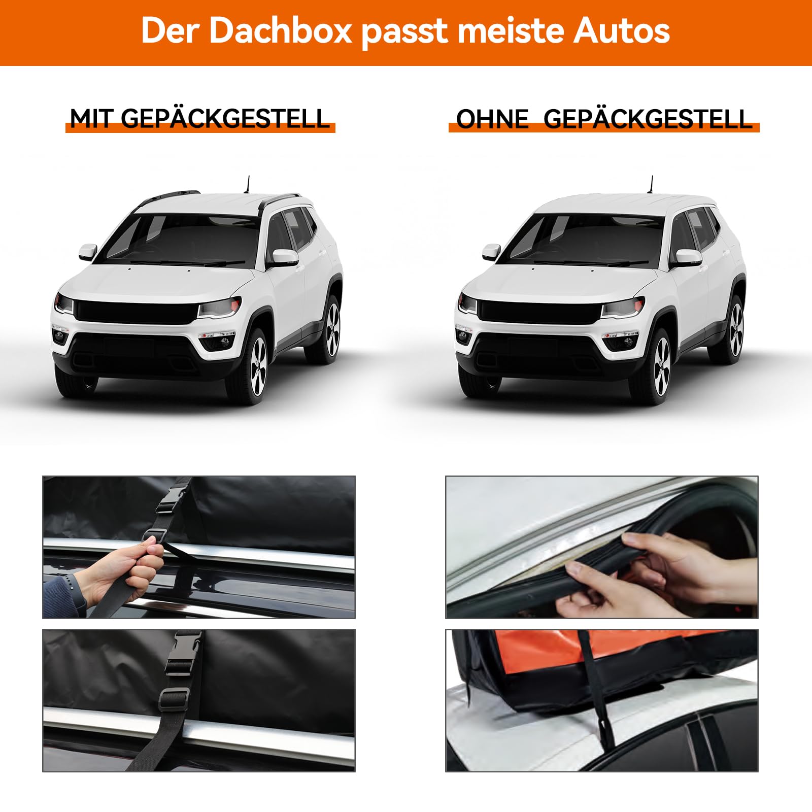 YU YUSING Auto Dachbox 600L Dachtasche Dachgepäcktasche Faltbare Wasserdicht, Dachkoffer Aufbewahrungsbox mit 6 Türhaken, 8 verstärkten Riemen, für Autos mit/ohne Gepäckträger, Vans, SUVs, Orange