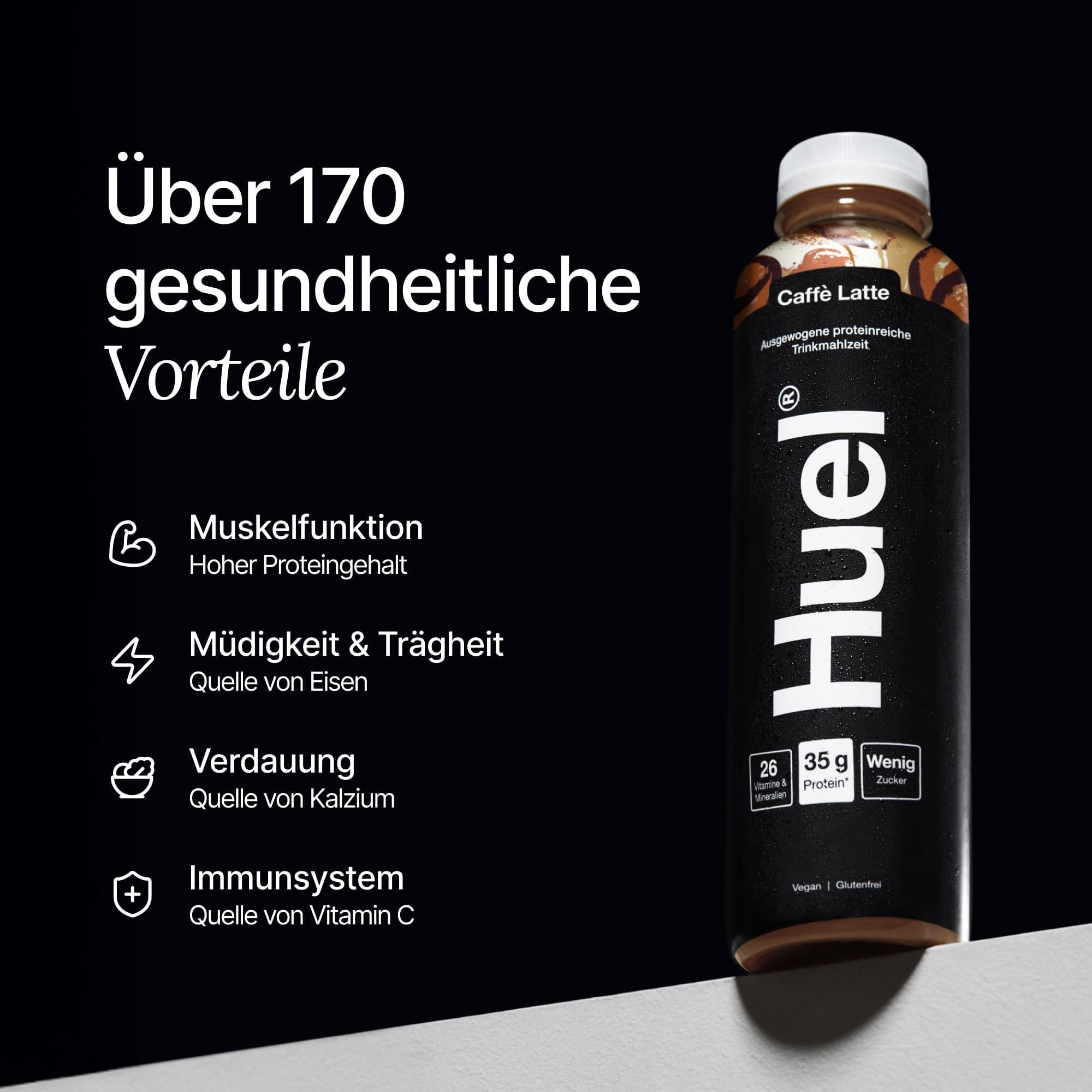 Huel Black Edition Drink Milchkaffee, proteinreiche Trinkmahlzeit für unterwegs - 8 x 500 ml - 35 g Protein, Reich an Vitamin D, gesunden Fettsäuren & Kalzium, Plant-based, 2 € Pfand