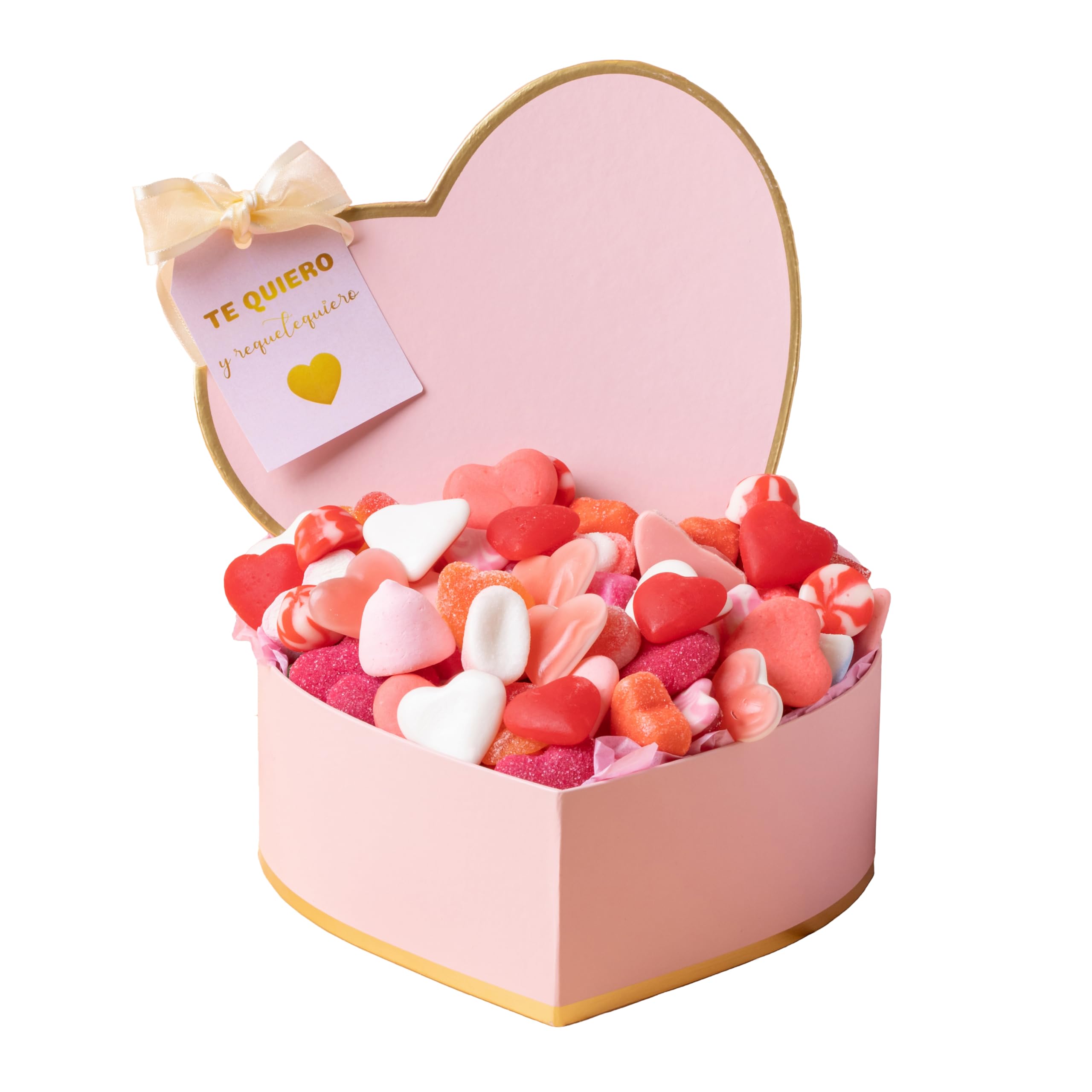 Onza. Regalo mujer original. Caja de chuches con Dulces para regalar. Corazón relleno de las mejores chucherías. Regalo dia de la madre pack de chuches 1kg. Regalo Personalizado con etiqueta.