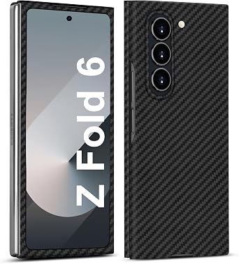 Slim and Thin Carbon Fiber Case Compatible with Samsung Galaxy Z Fold 6, 1500D Aramid Fiber Z Fold6 Cover for Men and Women, Supports Wireless Charging, Matte Black Gray