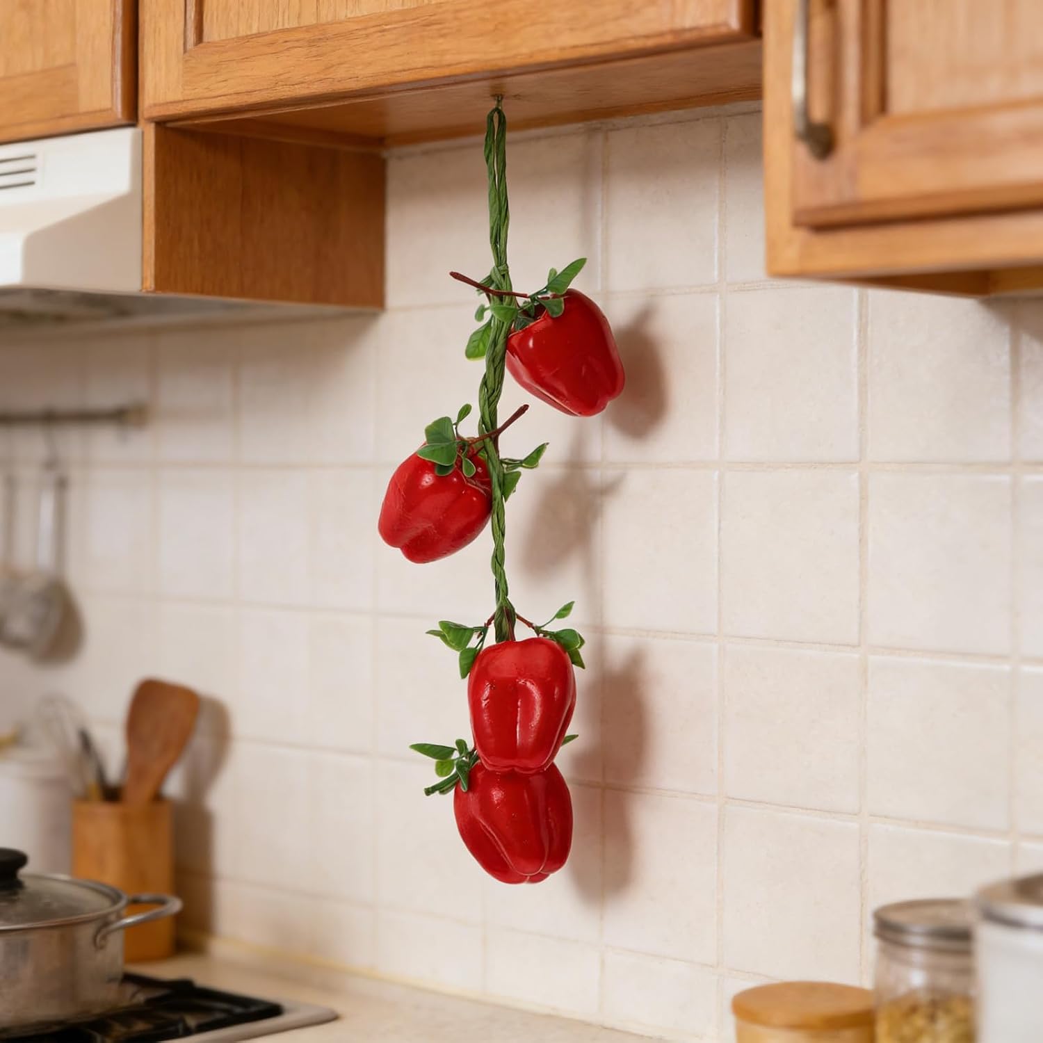 Levemolo 5pcs Artificial Pepper String: Artificial Bell Peppers - Fake Veggie for Decoration - Decorative Vegetables for Home Kitchen Fruit Shop Supermarket