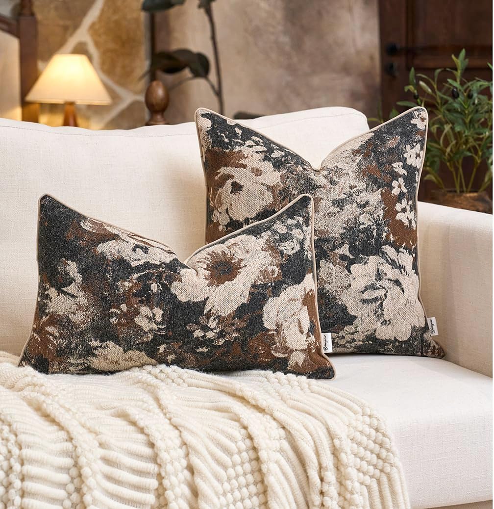 Yangest Neutral Flower Pillow Cover 12 x 20 Inches, Nature Chenille Rectangle Throw Pillow Cover Soft Luxury Accent Couch Pillow Cover for Living Room Bedroom, Coffee Brown - Image 4
