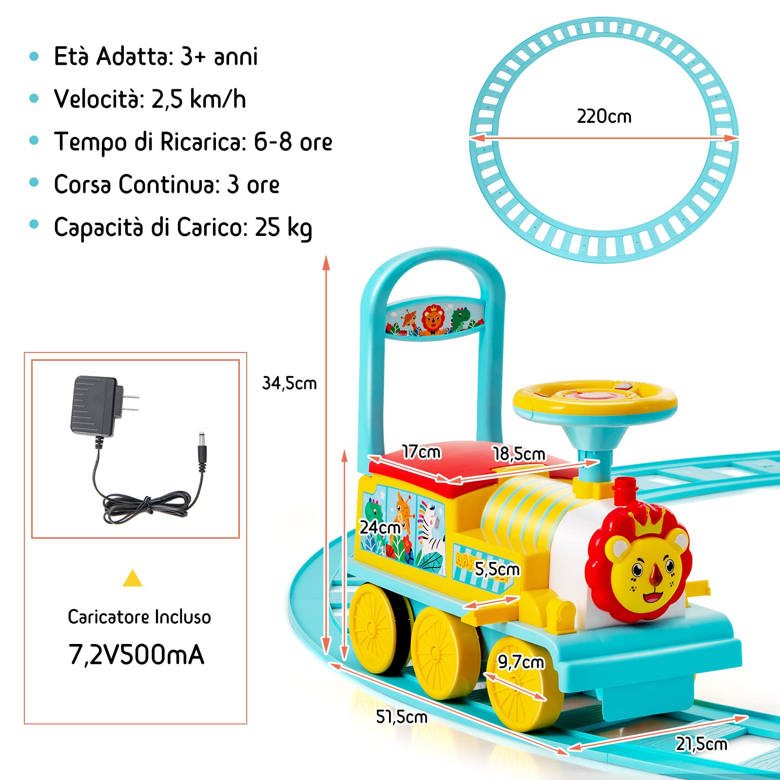 COSTWAY Trenino Elettrico per Bambini, Treno Giocattolo con 16 Pezzi di Binari, con Luci e Suoni, Scatola di Stoccaggio, Regalo per Bambini Anni 3+ (Blu)