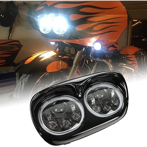 SUNPIE Compatible with H_arley Motorcycles 5-3/4" DRL Black Motorcycle Projector DRL Head light Compatible with Road Glide 2004~2013