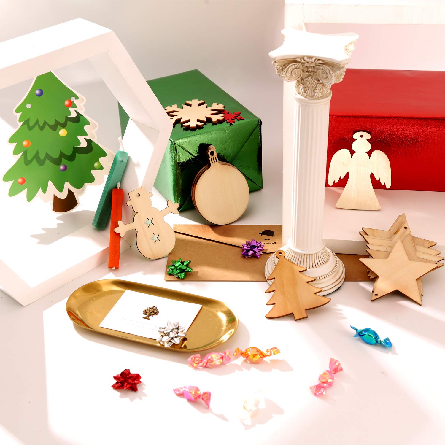 Yookeer Lot De 8 Décorations De Noël En Bois Rustique Pour Maison, Bureau, Cheminée, Guirlande
