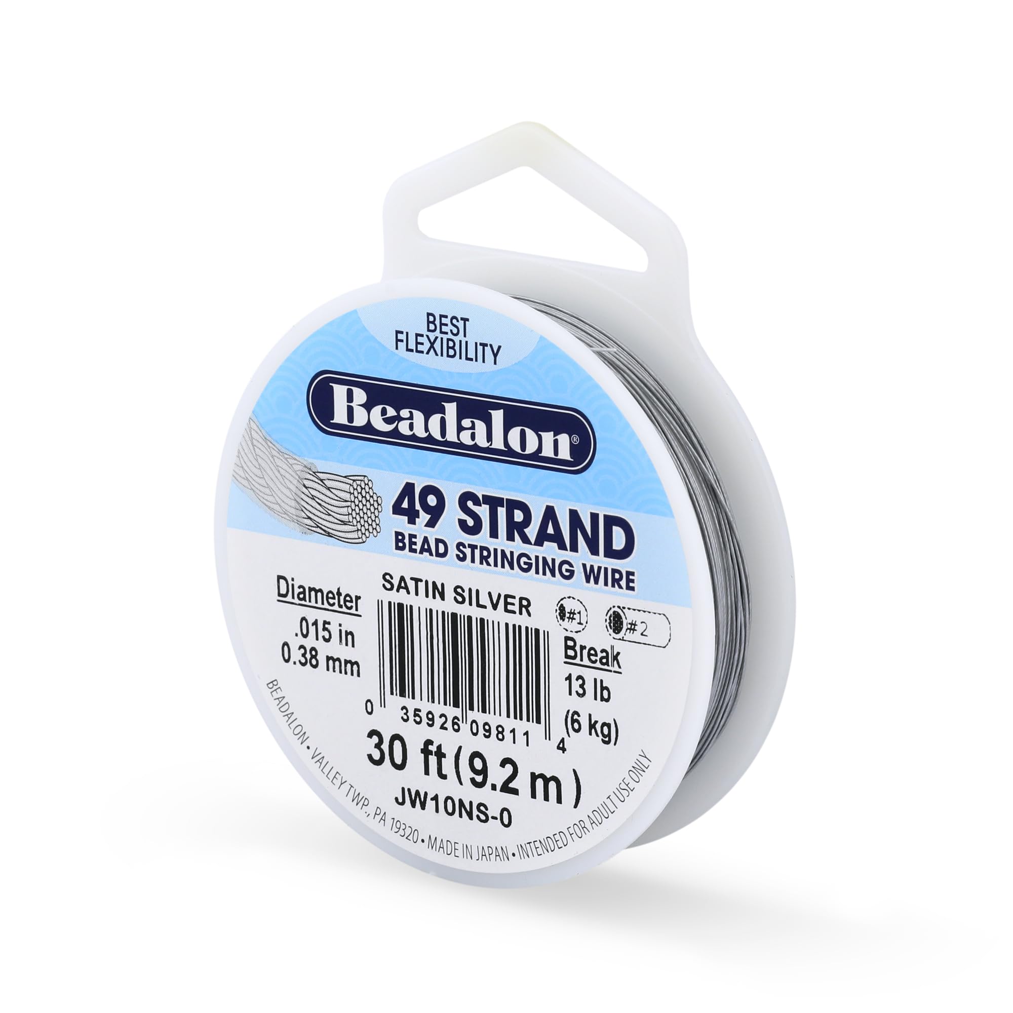 Beadalon 0.38 mm Diameter 9.2 m Reel 49 Strand Wire, Satin Silver