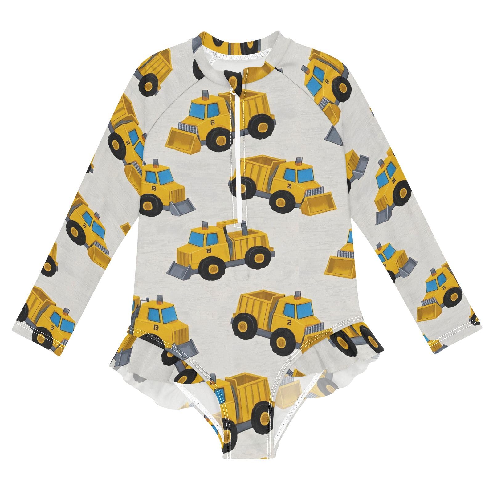 ALAZA Swimsuit for Girls Long Sleeve Rashguard Bathing Suit Bulldozer Cartoon Quick Dry 4T