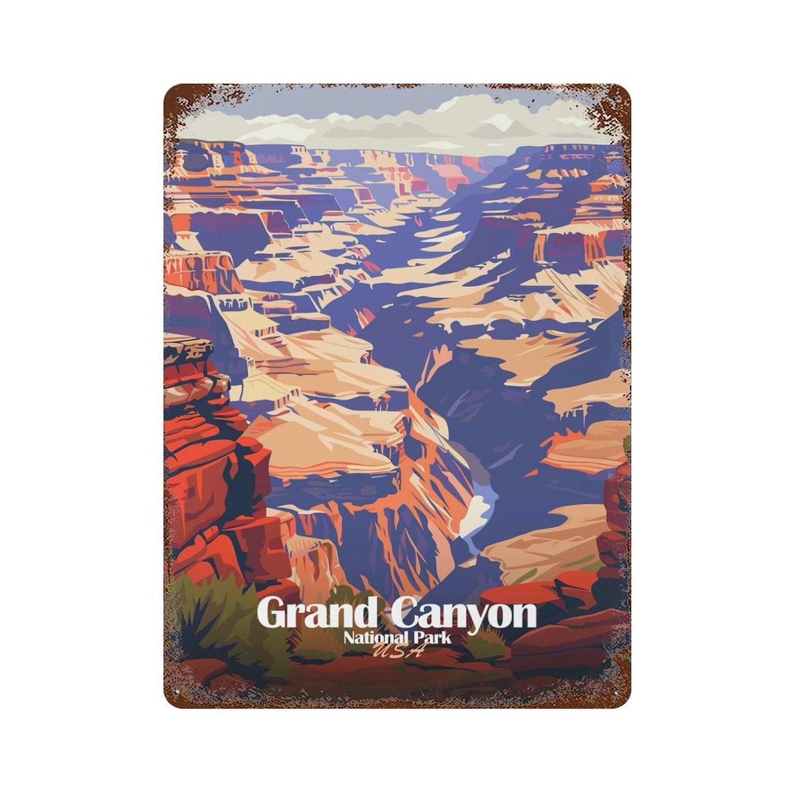 Vintage Rust Metal Sign with Grand Canyon National Park Illustration Design 15.7"x11.8", for Farmhouse, Kitchen And Entryway Decor, Novelty Wall Decor