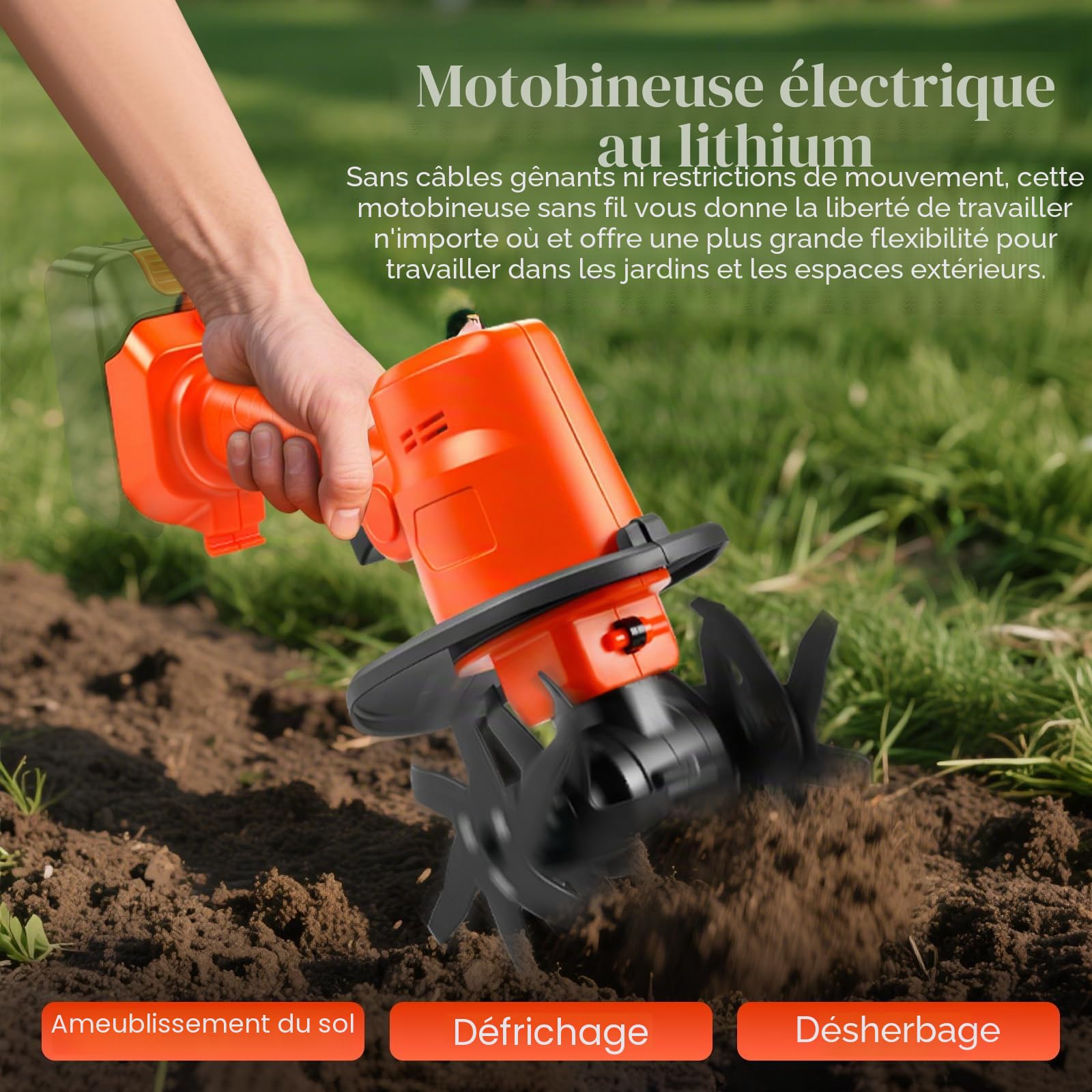 Cultivateur portable sans fil compatible avec batterie Makita 18 V (sans batterie), rotavateur de jardin de 550 W avec profondeur de traitement de 10 cm et largeur de traitement de 10 cm