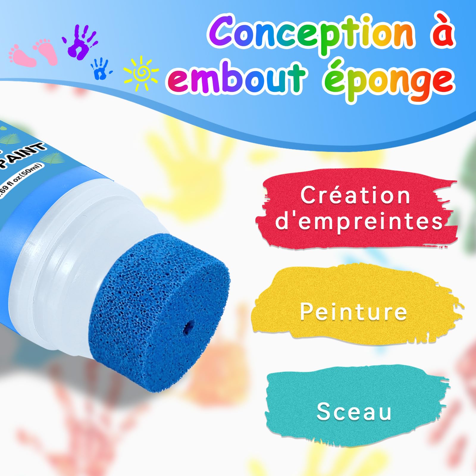 Nabance Kit Empreinte Bebe Avec Attachement Éponge, Encre pour Empreinte Bebe Non Toxique et Lavable, Cadeau Naissance, Souvenir Bébé à Créer, Les Bricolages Familiaux, Cadeau de Noël - Bleu