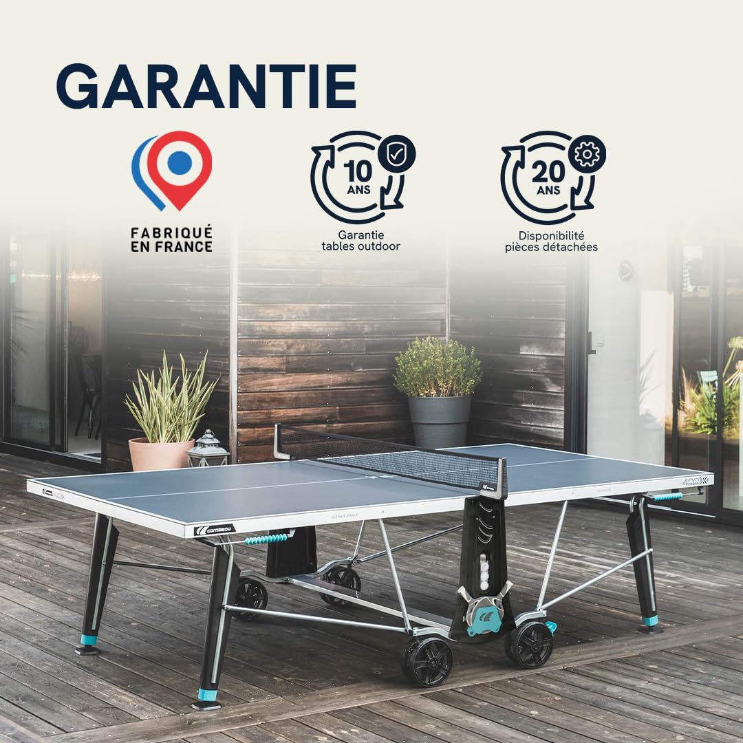 Cornilleau - Table de ping-Pong d'extérieur 400X Outdoor - Loisir de Jardin - Agrément FFTT - Panneau Gris ou Bleu 5mm