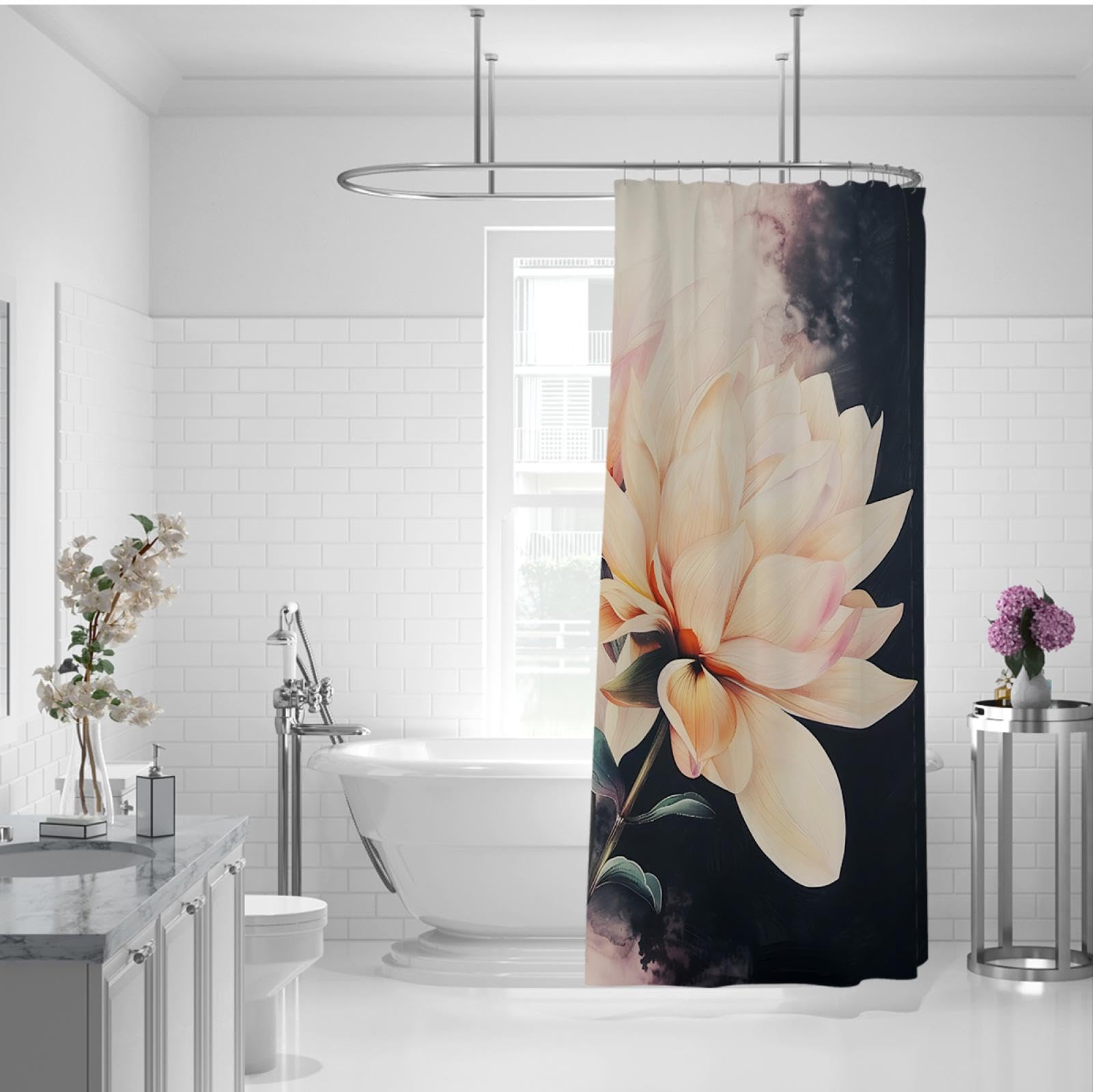 Cortina de ducha floral Cortinas de ducha de tela creativa moderna para una decoración de baño Cortina de baño lavable con ganchos 200Bx200Lcm