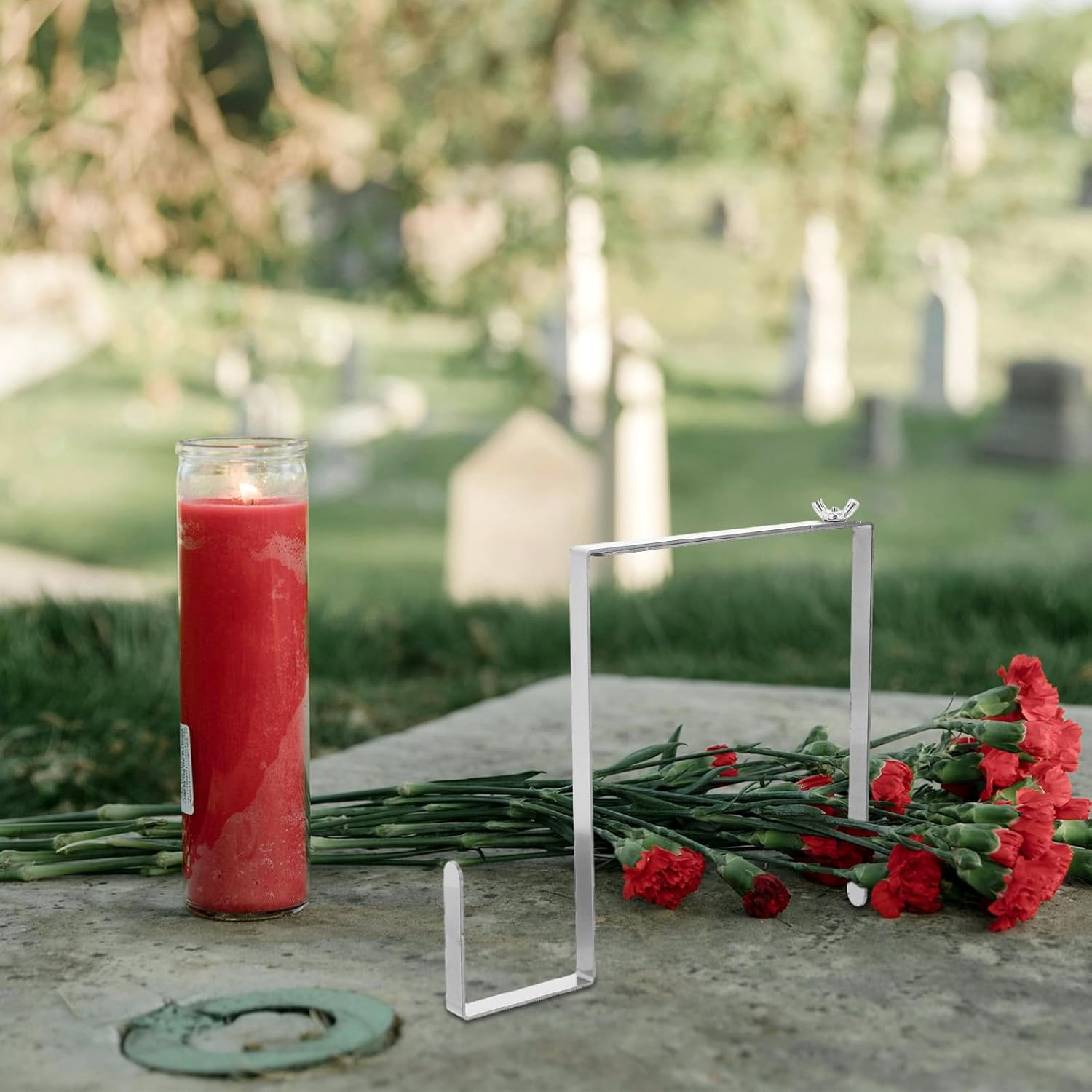 BESPORTBLE 4pcs Adjustable Stainless Steel Cemetery Wreath Hook Stable Support, Metal Tombstone Flower Wreath Holder for Headstone, Suitable for Holiday Decorations and Grave Memorials,
