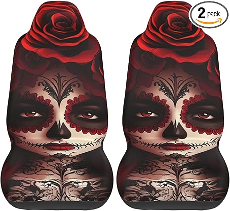 2 Pack Mexico-Sugar-Skull-Rose Car Seat Covers, Elastic Automotive Seat Slipcovers, Protects Seats from Stains and Pets, Good for Everyday Use