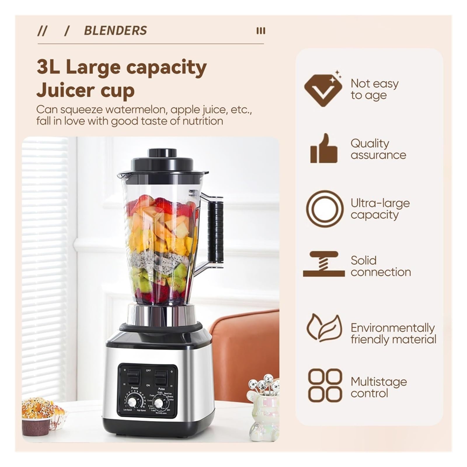 Frullatore Elettrico 3 In 1, Potente Multifunzionale Da 9500 W, For Frullati, Contenitore L +,5 + 0, Robot Cucina Mescolamento Energico