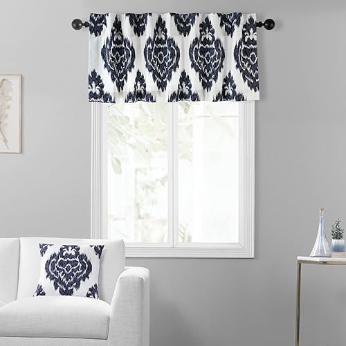 HPD Half Price Drapes Cenefa de ventana 50 X 19 Algodón Ikat Impreso, PRTW-VLD24A-19, Ikat Azul