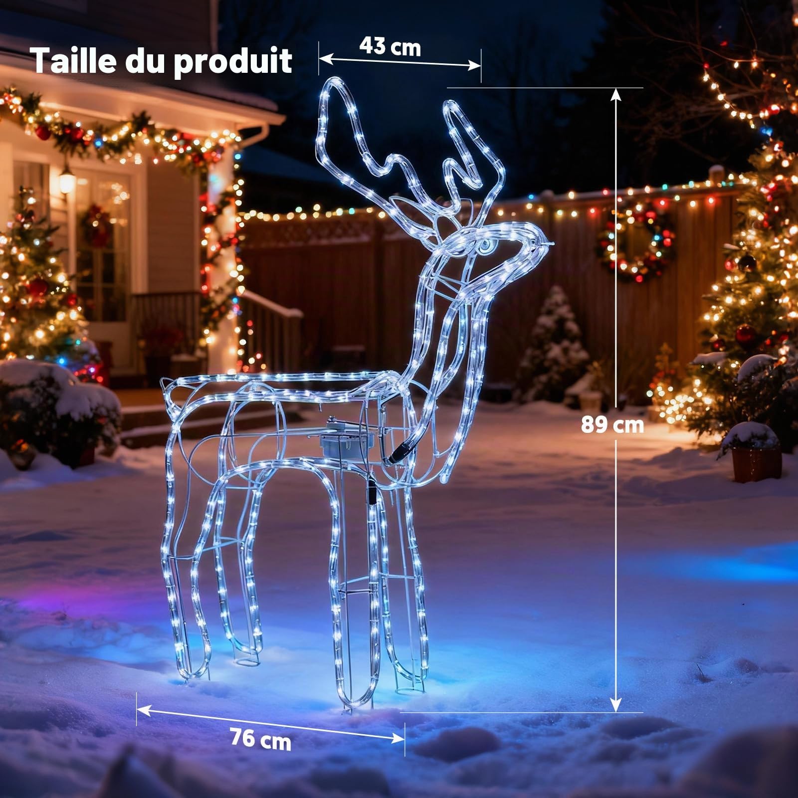 LEDYA Renne de Noël Lumineux avec tête animée, 216 LED Blanc Froid, Grand Renne Lumineux 89 cm, décoration de Noël intérieur/extérieur avec minuterie, Alimentation Secteur pour Jardin ou terrasse