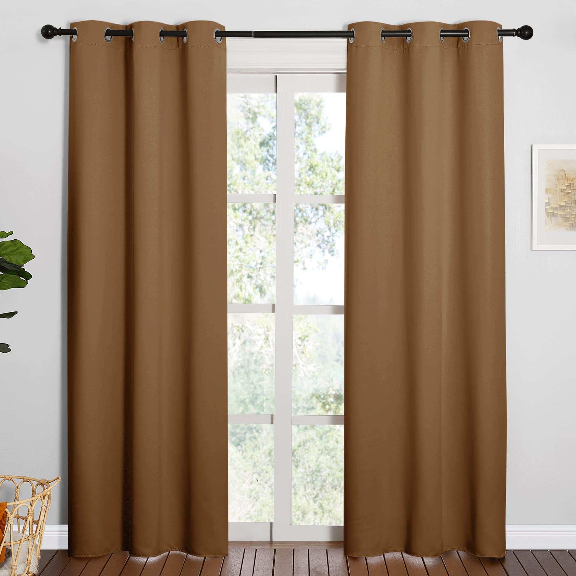 NICETOWN Sleek Blackout Curtains 84 inches Length for Windows, Noise Reducing and Block Draft Panels for Door Doorway Laundry Office Luxury Decor Theme (2 Panels, Gold Brown, W42 x L84 -Inch)