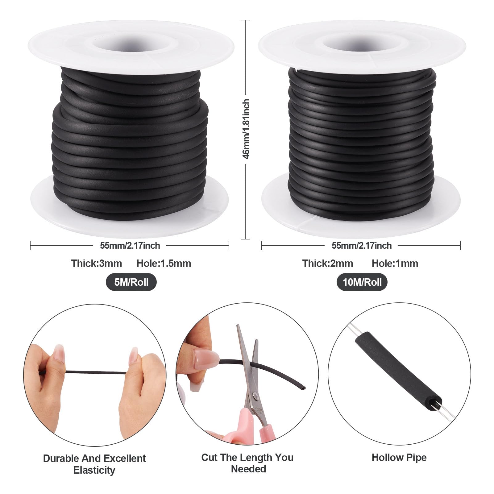 Crafans 27.34 Yards/Roll Holle Pijp Rubber Koord 3mm Buizen Rubber Koord Voor Sieraden Maken DIY Ambachten Armband Tubular Breien Kledingstukken, Lime