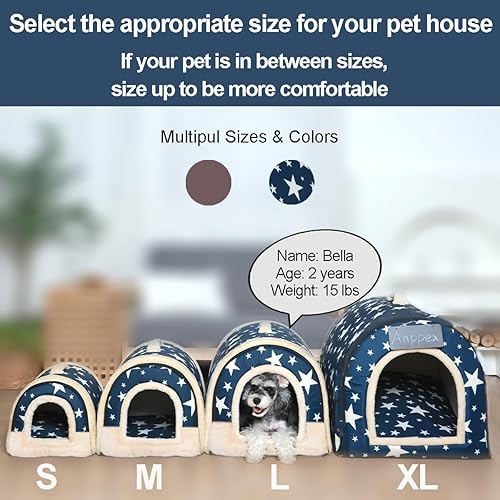 Miniatura 2 de ANPPEX Casa para perros pequeños para interiores, cama cubierta lavable 2 en 1 para perros y gatos, con aislamiento y acogedora cueva de iglú,