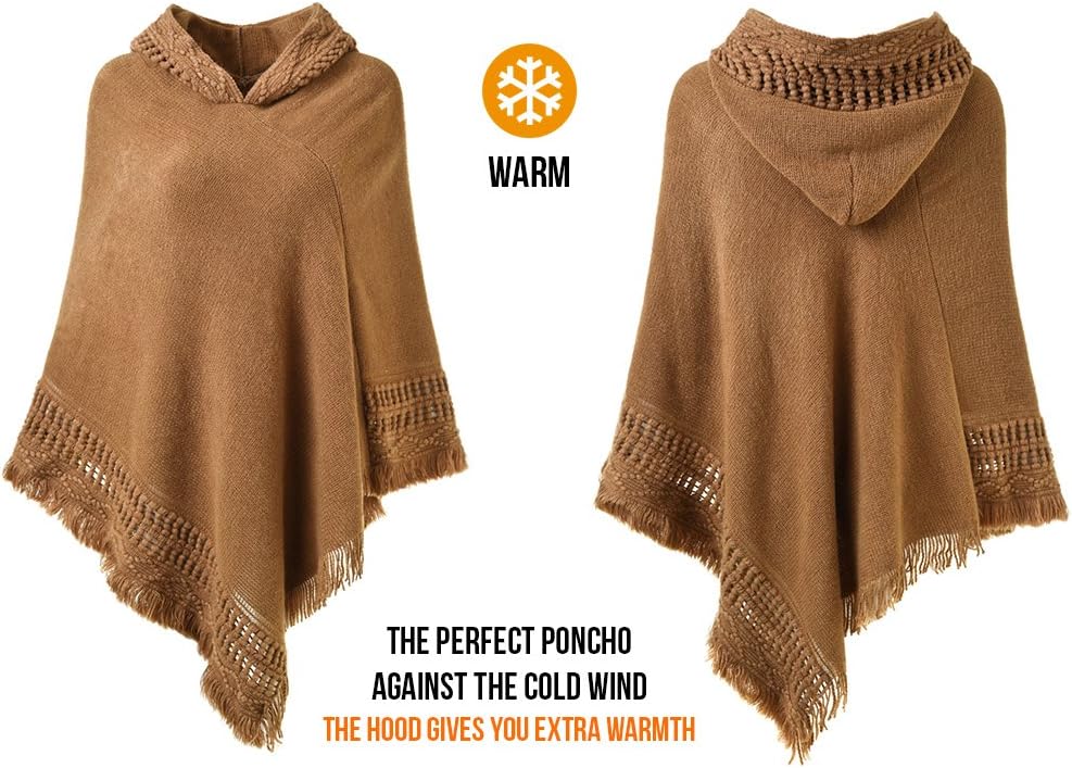 Ferand Ladies' Hooded Cape with Fringed Hem, Crochet Poncho Knitting Patterns for Women - Image 3