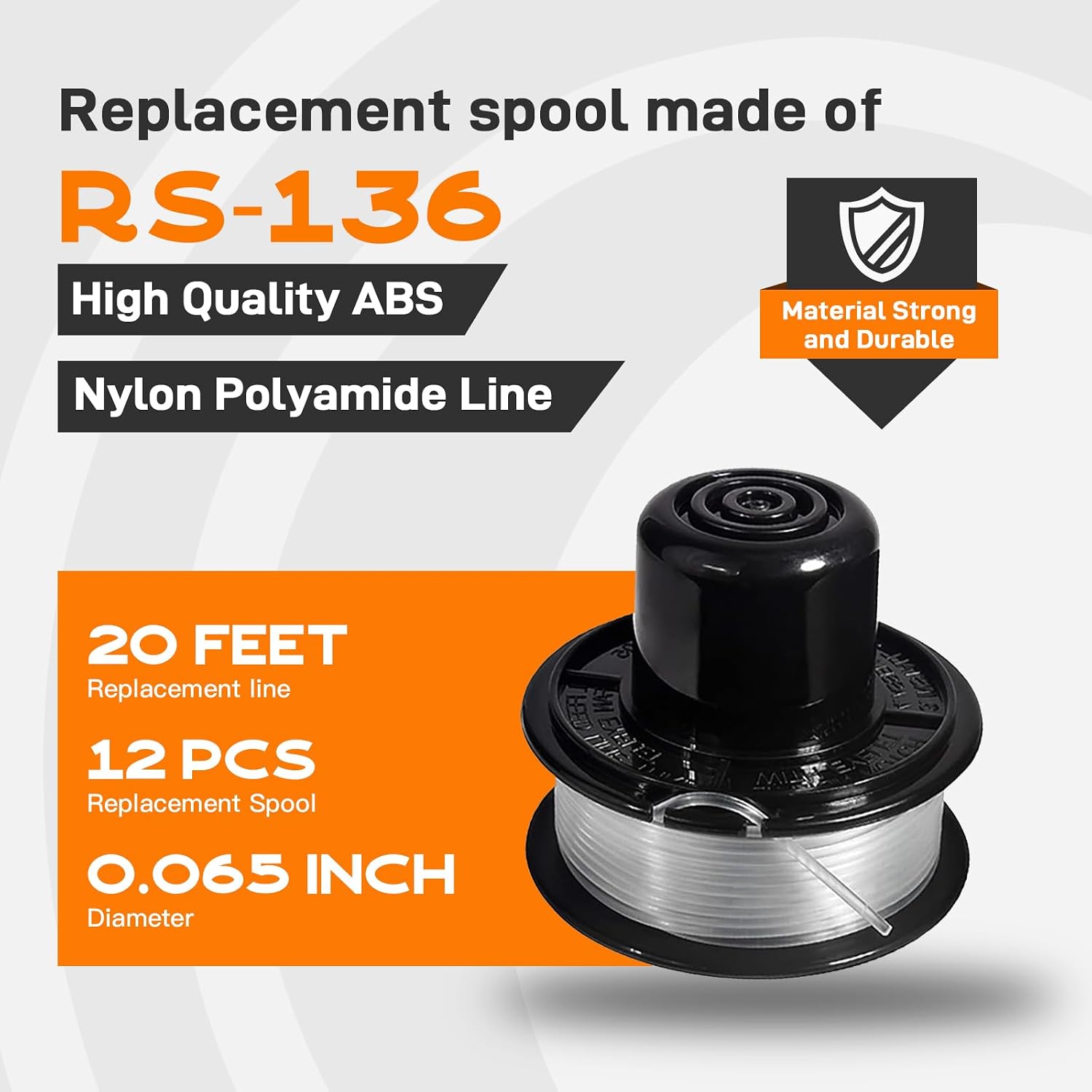 RS-136 RS136 Compatible with Black + Decker Weed Eater Bump Auto Feed CST800 GE600 ST1000 ST4000 ST4500 ST6800, Replacement String Trimmer Spool Line 20ft 0.065" 14Pack(12 Spools ,1Cap, 1Spring)