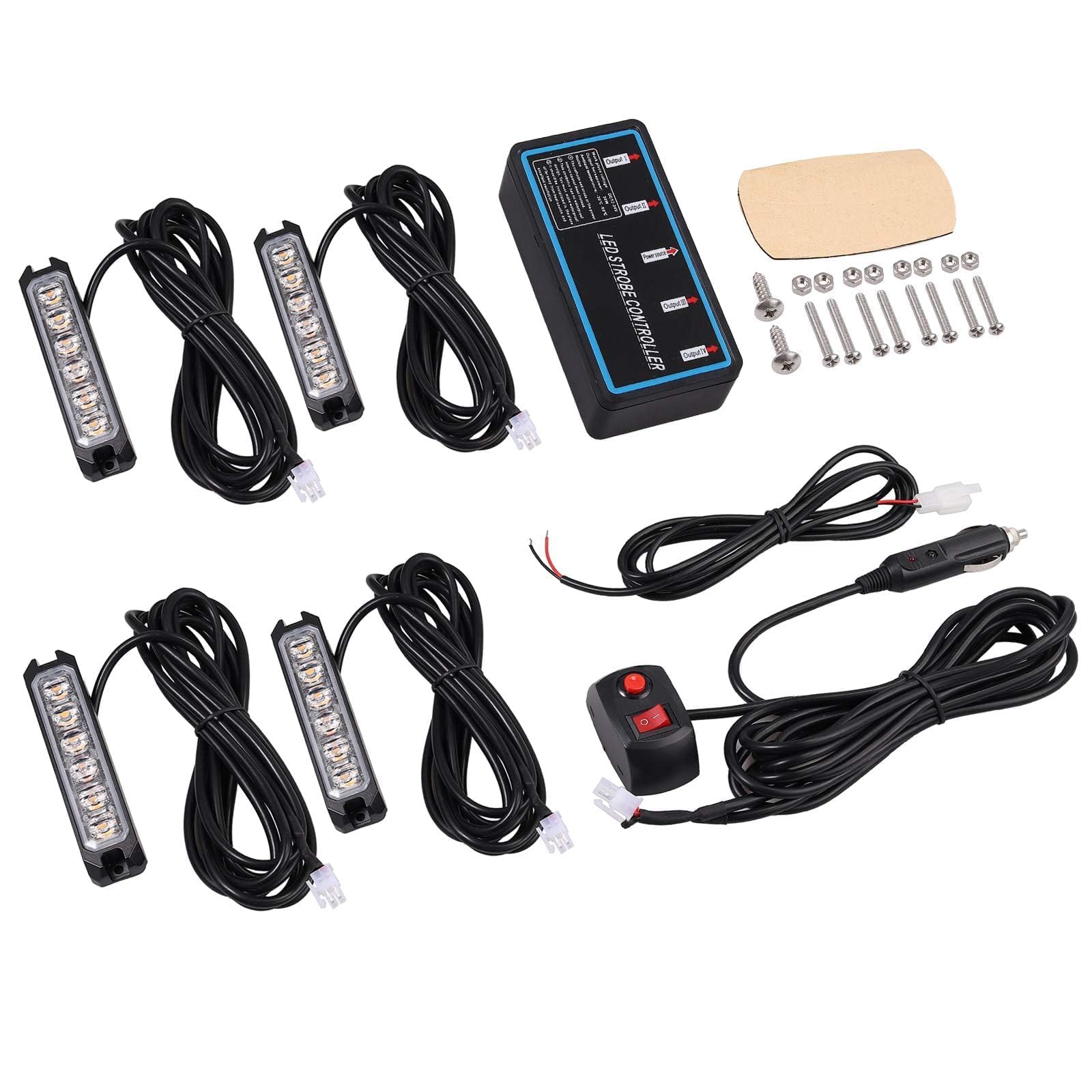COLFULINE 4X Feux de Pénétration 6LEDs 24W 12/24V Etanche IP65, Avertissement Stroboscopique d’Urgent Orange sur Prise Allume-Cigare 8 Modes Flash pour Véhicules d'Intervention Prioritaire CE ROHS