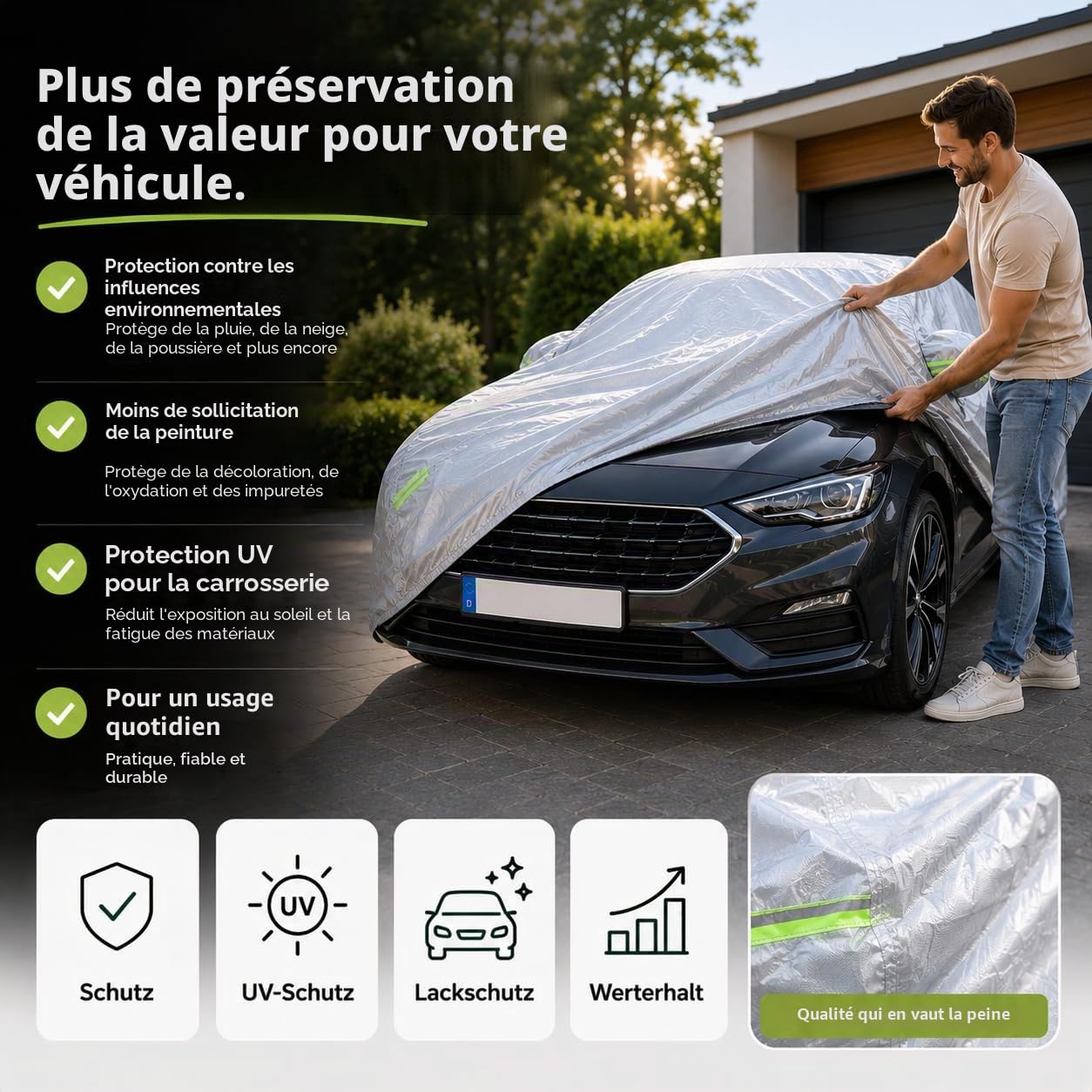 Housse de Voiture - Housse de Voiture - Housse argentée étanche - pour Tous Types de Voitures/bâche de Protection pour véhicules Automobiles