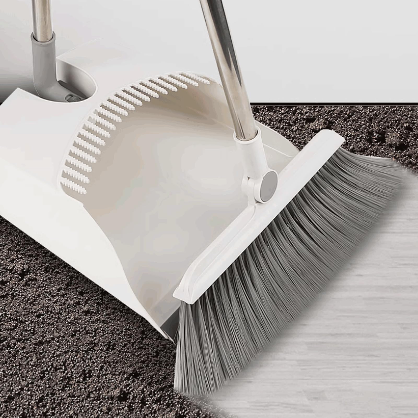 Compacto Juego de Escoba y recogedor de plástico, Escoba giratoria con Mango Largo de Acero Inoxidable, recogedor Plegable con Dientes raspadores Ligero